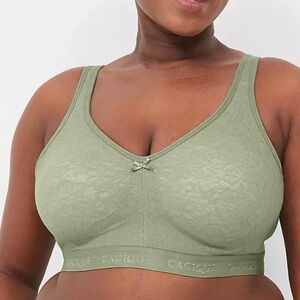 NWOT Cacique 46DD Unlined Full Coverage bra green lace overlay